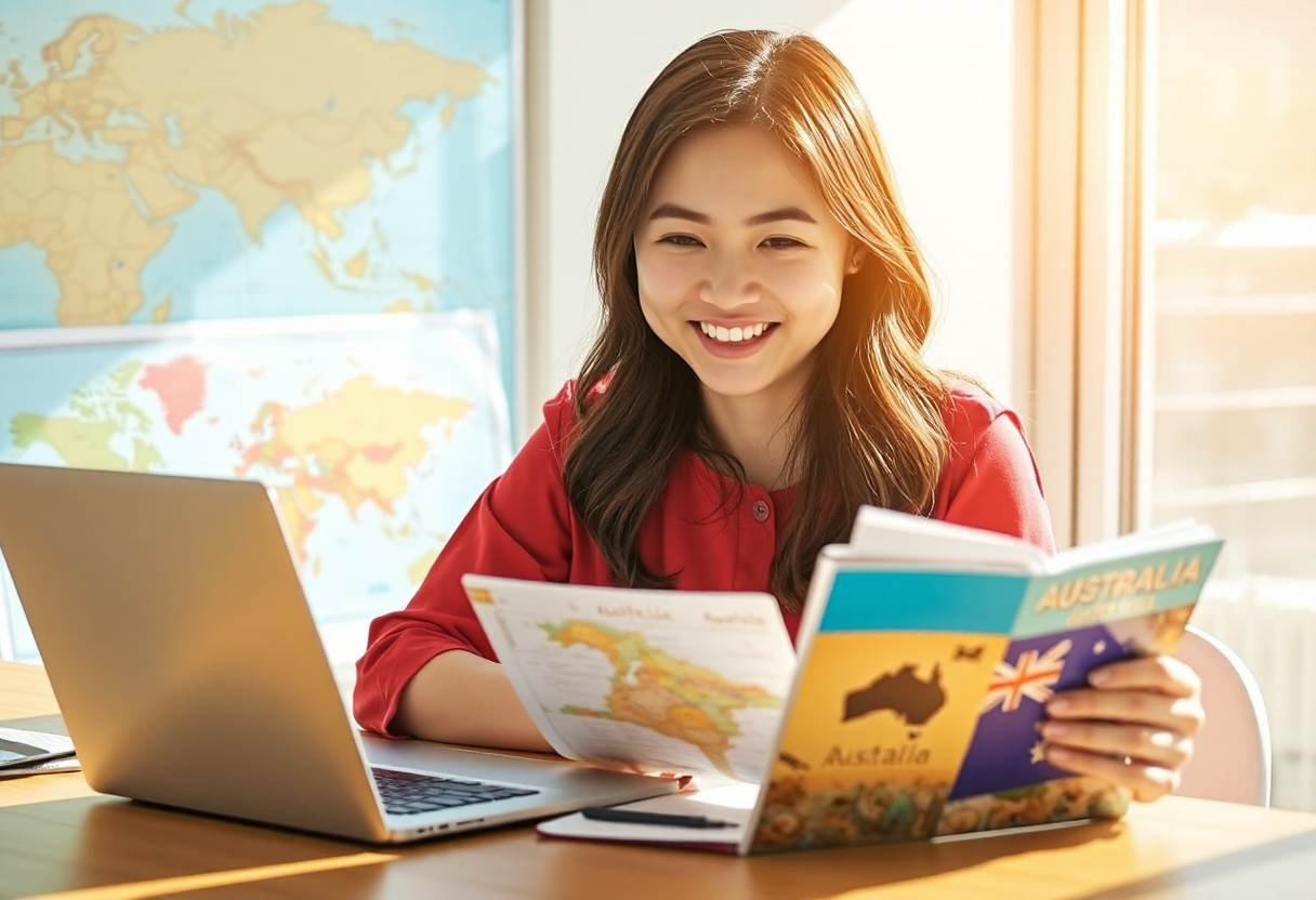 オーストラリアワーホリの費用を調べる若い女性
