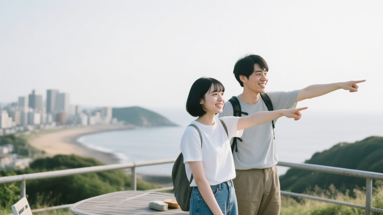 オーストラリアの都市を選ぶ若い女性（港の眺め）