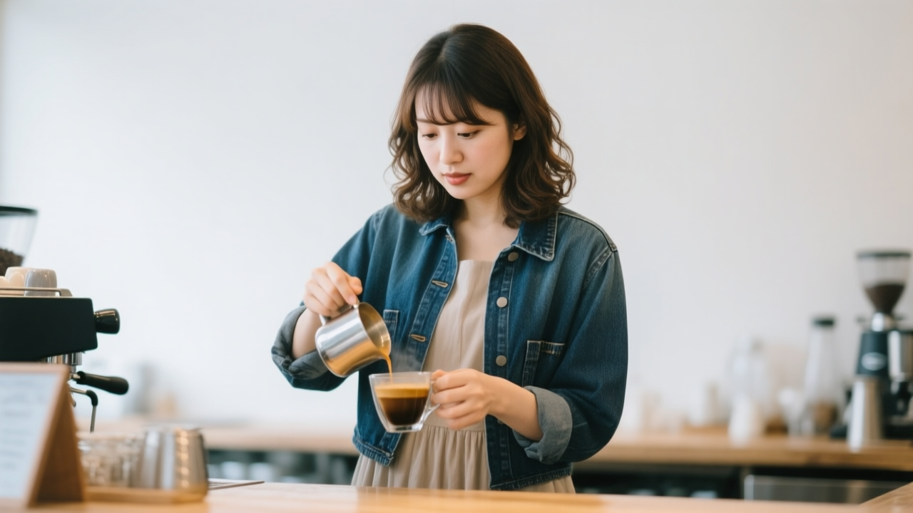 オーストラリアのカフェでバリスタコースを学ぶ様子